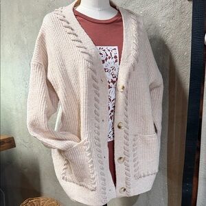 ADORA Cream Knit Cardigan with Button Detail